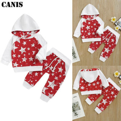 

Newborn Baby Boy Girl Clothes Stars Hooded Tops Coat Pants Tracksuit Outfits Set