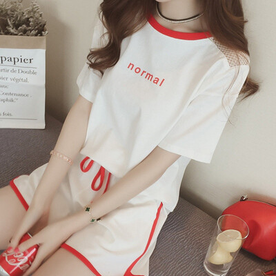 

1Set Summer Women Mesh Patchwork Two Piece Set Leisure Loose O-Neck Top Shorts Slim Women Sets