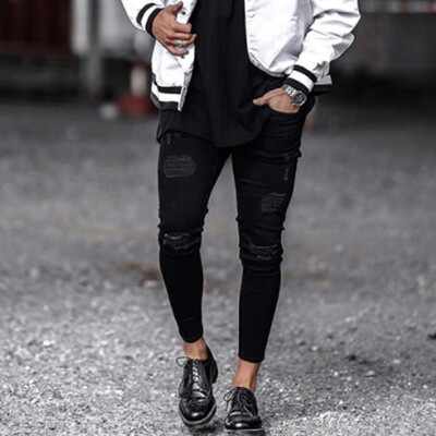 

Gobestart Mens Fashion Denim Cotton Straight Hole Trouser Distressed Jeans Long Pant
