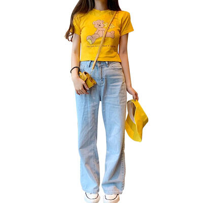 

Women O-Neck Fashion T-Shirt Short Sleeve Cartoon Print Summer Leisure Tops