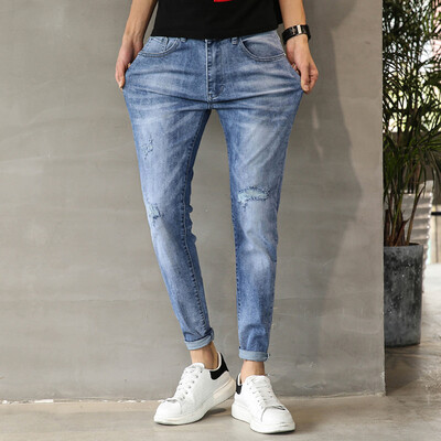 

Gobestart Mens New Fashion Casual Denim Straight Hole Trouser Jeans Belt Long Pant