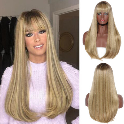 

Tailored Womens Fashion Wig Gold Synthetic Hair Long Wigs straight Wig