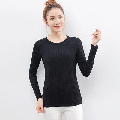 

Fashion Women Bottom T-shirt Long Sleeve O-neck Solid Color Stretch Thin Slim Basic Tee Tops Casual Pullovers Blouse