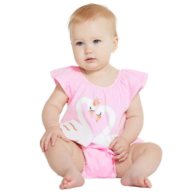 

Summer Kid Girl Sleeveless Bodysuits Hot Sale Girl Pink 3D Swan Sleepwear One-Piece Bodysuits
