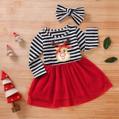 

US Christmas Toddler Infant Baby Girl Xmas Clothes Long Sleeve Lace Tutu Dress