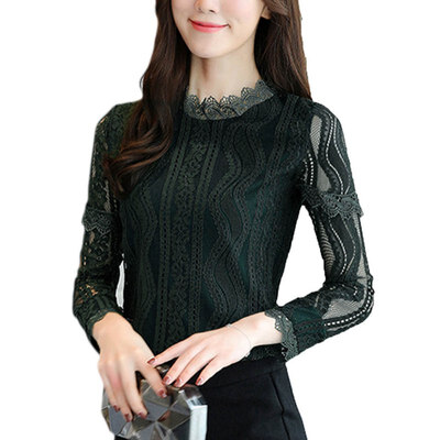 

Women Hollow Out Lace Tops Shirts Lace Blouse Long Sleeve Slim Basic Tops Female Casual Clothing Tops
