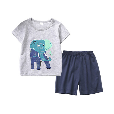 

Summer Kids Boys 100 Cotton Animal Elephant Print Tops Blouse T-shirtShorts Casual Short Sleeve Outfits Sets