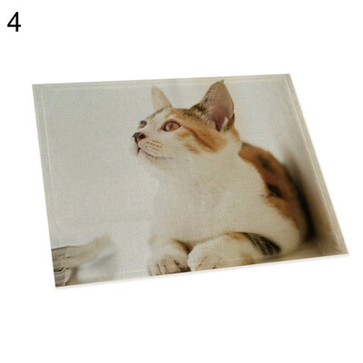 

Cute 3D Cat Print Placemat Pad Linen Dining Table Insulation Mat Home Decor