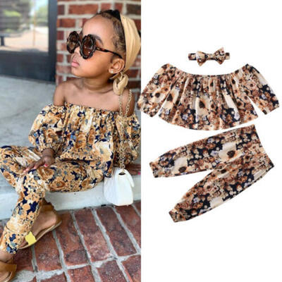 

Kids Baby Girls Outfits Flowers Tops Pants Set Toddler Autumn Clothes Tracksuit