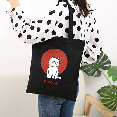 

Tailored Fashion Women Canvas Printing Cute Cat Shoulder Bags Large Capacity Shopping Bag
