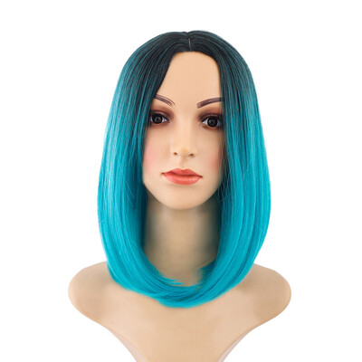 

Gobestart Black Pink Ombre Hair Straight Bob Wigs Synthetic Hair Short Party Hair Wig