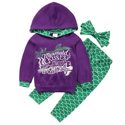 

Boutique Toddler Kids Girls Mermaid Hoodie Tops Pants Outfits Clothes 3Pcs Set