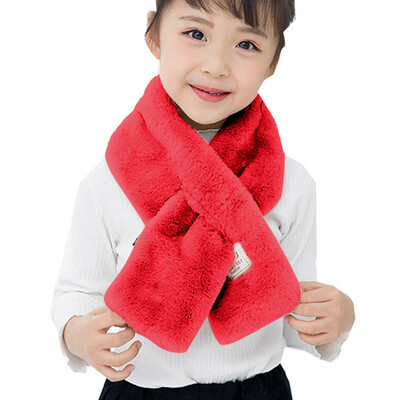 

Children Scarf Boys Girls Winter Thicken Plush Faux Rabbit Fur Scarf Solid Color Neck Warmer