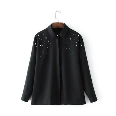 

Elegant Black Shirts Turn-Down Collar Blouses Women Long Sleeve Office Wear Women Tops Blusas