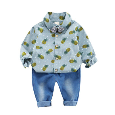 

Autumn Children Baby Boys Casual Long Sleeve Pineapple Print Shirt TopsDenim Pants Trouser Set