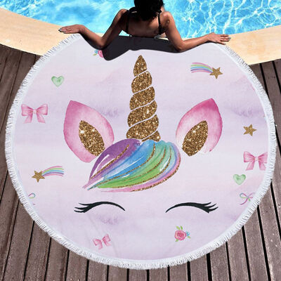 

Cute Printed Unicorn Microfiber Large Round Beach Towel Thick Terry Cloth Beach Blanket for Children Adult 150CM