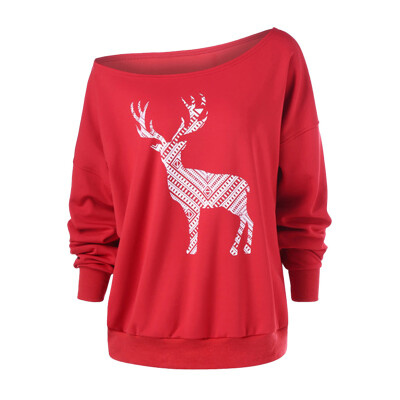 

Women\s Casual Sweatershirt All-match Long Sleeves Cartoon Deer Pattern Sweater Christmas Festival Tops Sweatershirt