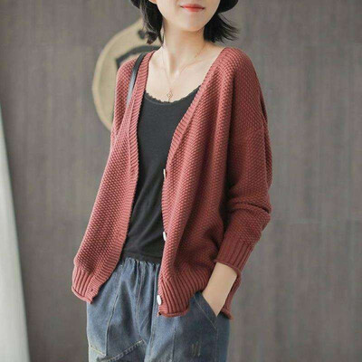 

Women Knitted Solid Color Cardigan Coat Autumn Winter 2019 Casual V-Neck Long Sleeve Crochet Knit Sweater Coat Female Tops