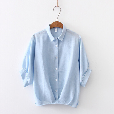 

Women Blouses StripedSolid Cotton & Linen women topsTurn-down Collar Casual Short Sleeve Loose Blouse