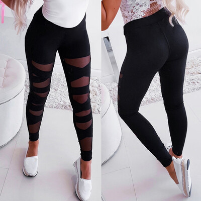

Gobestart Fashion Womens Elastic Perspective Splice Leggings Sport Casual Solid Yoga Pants