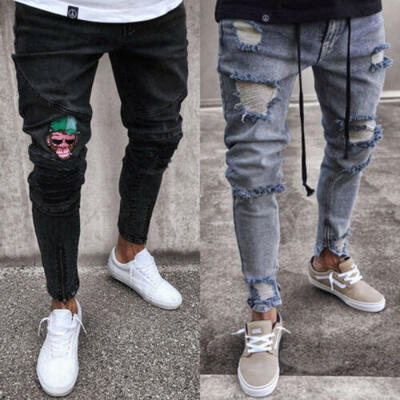 

HOT Mens Ripped Skinny Jeans Destroyed Frayed Slim Fit Denim Pants Trousers