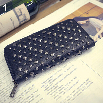 

Women Punk Style Faux Leather Clutch Wallet Long Rivet Card Holder Purse Handbag