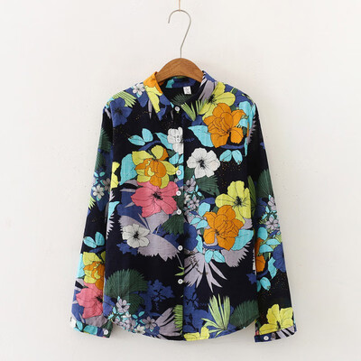 

Autumn Casual Sweet Print Female Blouse Loose Full Sleeve Turn-Down Collar Shirts Women Tops