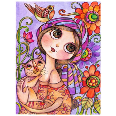 

Creative Interesting5D Cartoon Girl And Tiger DIY Diamond Painting Embroidery Cross Craft Stitch Animal Decor Art Wall Sticker