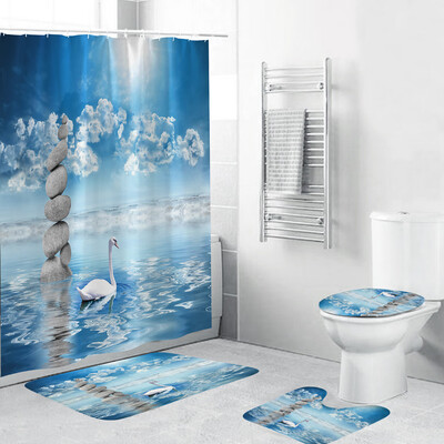 

〖Follure〗4PCS Non Slip Toilet Polyester Cover Mat Set Bathroom Shower Curtain