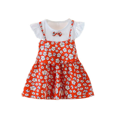 

Summer Girls Princess Dress Flare Sleeve Fake 2 Piece Floral Leopard Pattern Dress Kids Toddler Sundress