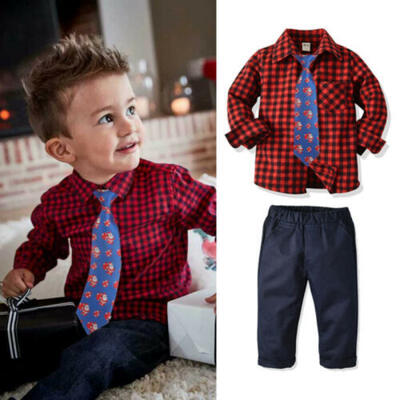 

Kids Baby Boy Christmas Formal Suit T-shirt TopsPantsNecktie Gentleman Set UK