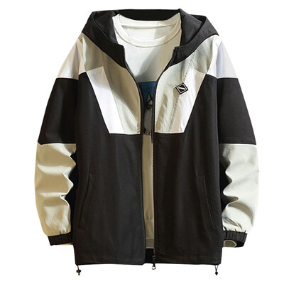 

Toponeto Mens Casual Fashion Patchwork Letters Zipper Loose Outwear Tops Jacket Blouse