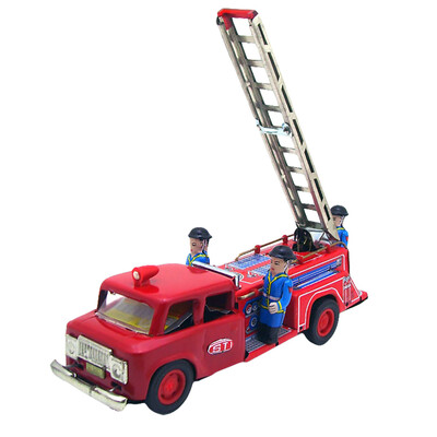 

YIWULATinplate Nostalgic Clockwork Chain Toy Photography Prop Fire truck