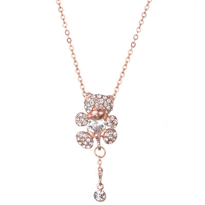 

Lovely Little Bear Pendant Necklace With Heart Crystals Rose Gold Color Fashion Choker Necklace For Women Girls Jewelry