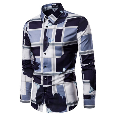 

Toponeto Mens Casual 3D Printing Colorful Slim Long Sleeve Dress Shirt Blouse Tops