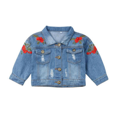 

US Baby Girls Kid Denim Jacket Embroidery Button Jean Coat Top Outerwear Clothes