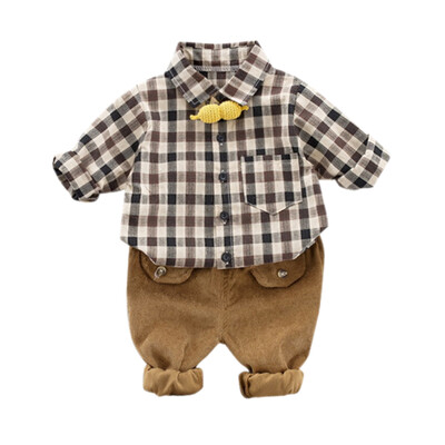 

Autumn Baby Boys Set Casual Long Sleeve Plaid Print Shirt TopsPants Trouser Set