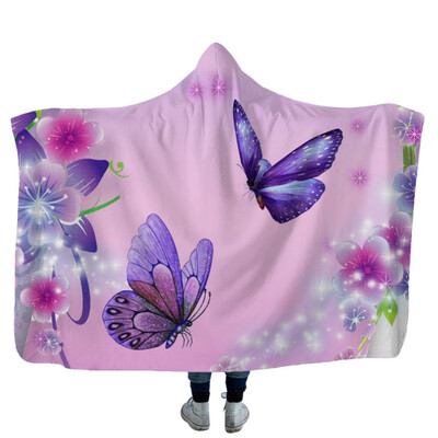 

Wearable Blanket Butterfly Printed Hooded Blanket For Adults Sherpa Fleece Winter Throw Blanket Hoodie Blanket Travel Mantle