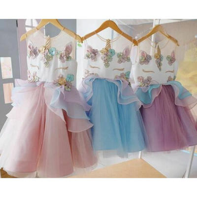 

Kid Baby Girl Sleeveless Unicorn Chiffon Princess Dress Party Wedding Tutu Dress