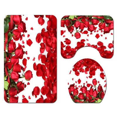 

〖Follure〗Flowers Shower Curtain Floor Mat Four-piece Bathroom Mat Set