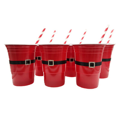 

Household Christmas Party Game Cup Beer Pong Red Solo Cup Cute Santa Claus Game Cup Plastic Party Straw Cup