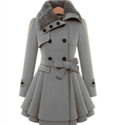 

5Xl Vintage Women Winter Double Buckle Coat Windbreaker Slim Long Trench Coats Lady Fur