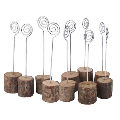

10pcs Wooden Base Wedding Table Name Number Holder Party Decoration Card Holders Picture Note Clips