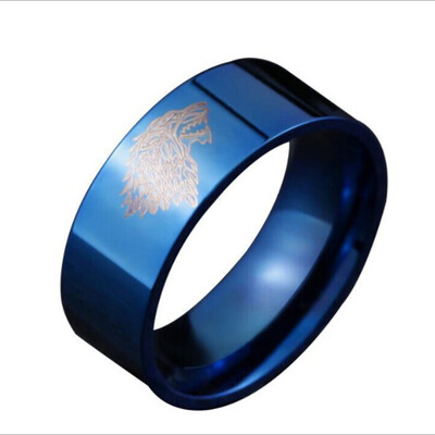 

BLUE Color Male Stainless Steel Ring Game of Thrones Ice Wolf House Stark of Winterfell Men Rings