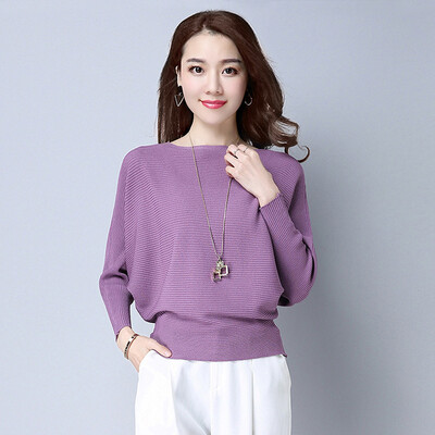 

A Tang Chen 2018 autumn&winter new ladies fashion simple round neck solid color long-sleeved self-cultivation temperament regular knit sweater S83P0004MA6JM purple code