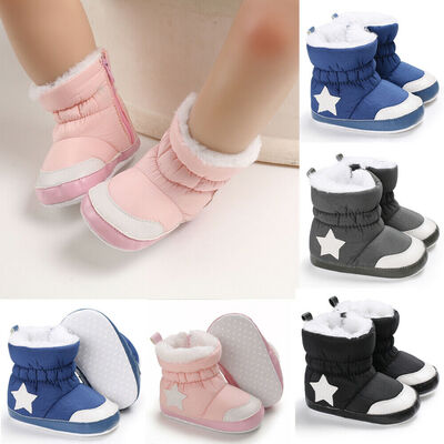 

Baby Kids Furry Winter Warm Snow Boots Booties Boy Crib Shoes Prewalkers 0-18M
