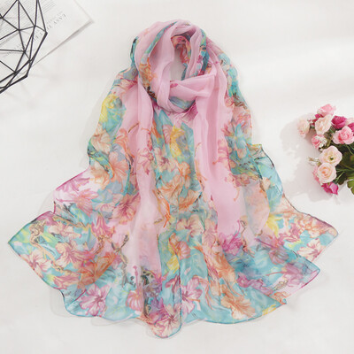 

Gobestart Fashion Women Flower Print Long Soft Wrap Scarf Simulation Silk Shawl Scarves