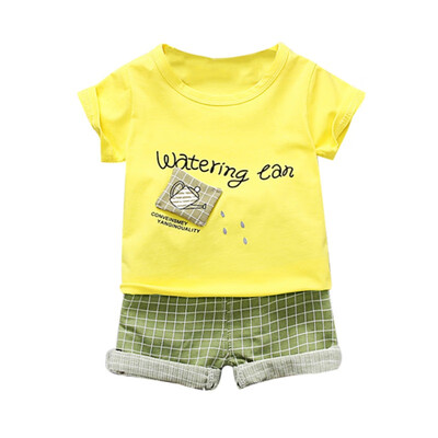 

Baby Boys Clothes Summer Short Sleeve Cartoon Letter Print T-shirt TopsPlaid Shorts Casual Costume Set