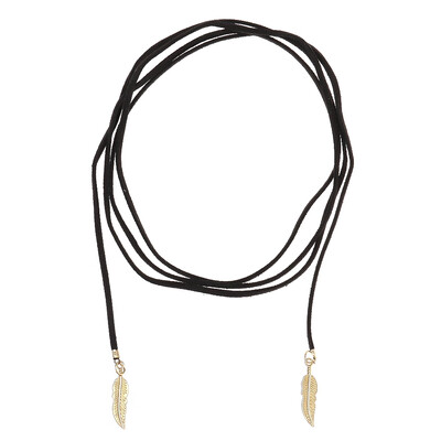 

New 1 Pcs black leather Leaf necklace elegant Fashion Long Rope collier femme Tube False choker Collar Necklace for women