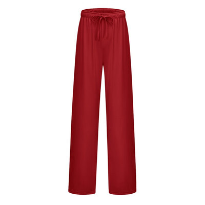 

B Women Simple Casual Solid Color High Waist Loose Pants Female Ladies Wide Leg Pants Trousers Ankle-Length Pants Elastic Waist